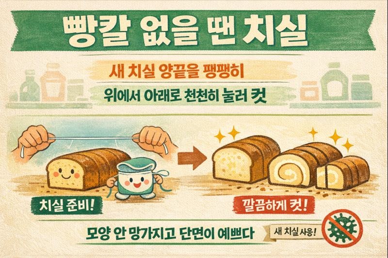 빵칼 없을 땐 ‘치실’로 자르세요: 빵·롤케이크 깔끔 커팅 꿀팁