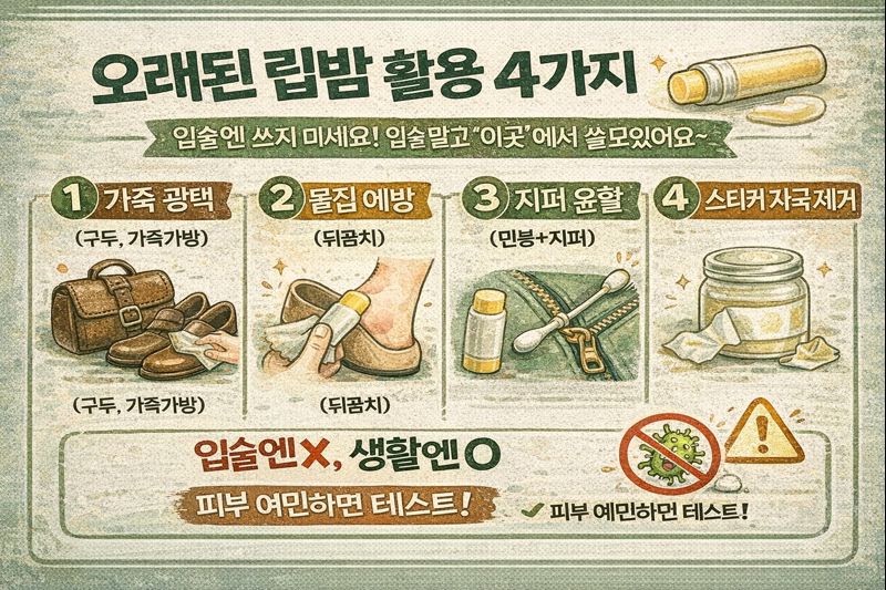 오래된 립밤 버리지 마세요: 입술 말고 ‘여기’ 쓰면 유용한 5가지(광택·지퍼·스티커·물집·향수)