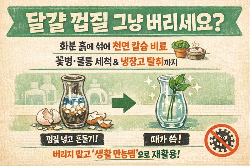 달걀 껍질 활용법 5가지: 화분 비료·꽃병 세척·탈취까지 + 삶은 달걀 껍질 쉽게 까는 법(컵 흔들기)