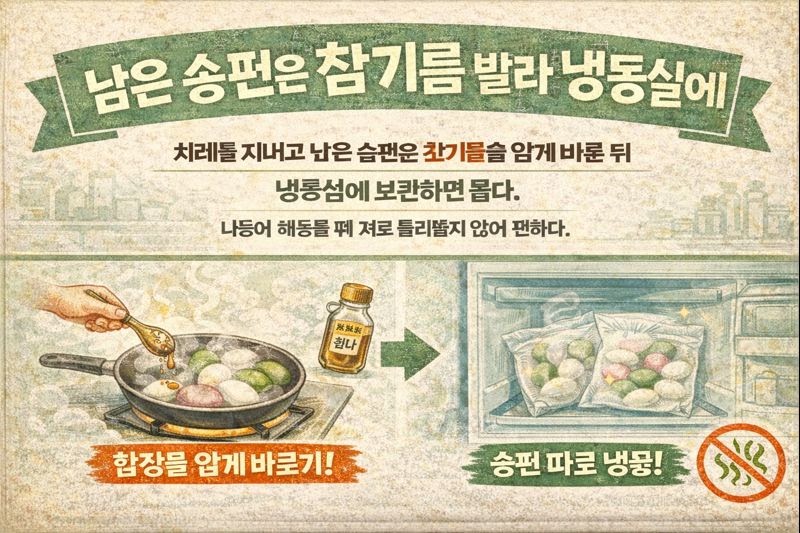 남은 송편 보관법: 참기름 얇게 바르고 냉동하면 안 들러붙어요