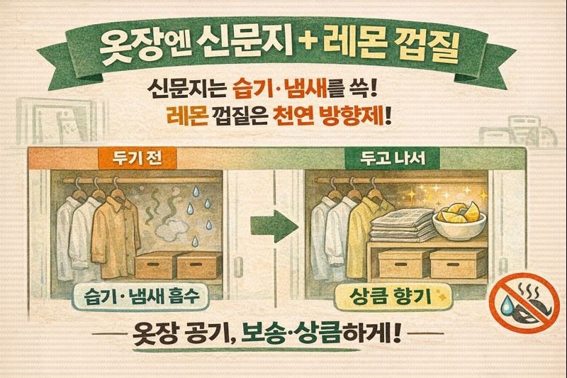 옷장 냄새·습기 잡는 법: 신문지로 흡습하고 레몬 껍질로 천연 방향제 만들기