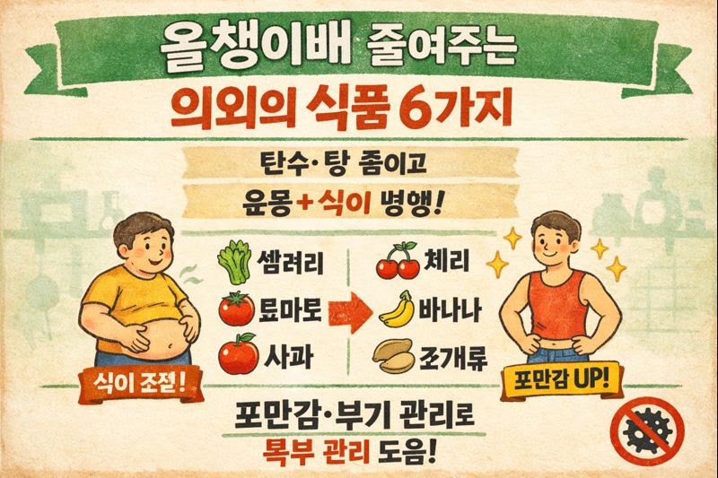 중년 ‘올챙이배’ 뱃살 줄이는 의외의 식품 6가지(셀러리·토마토·사과·체리·바나나·조개류)