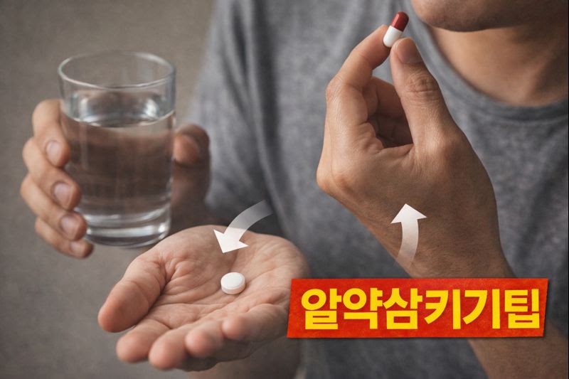 알약 잘 삼키는 법: 캡슐은 고개 숙이고, 동그란 알약은 고개 들고