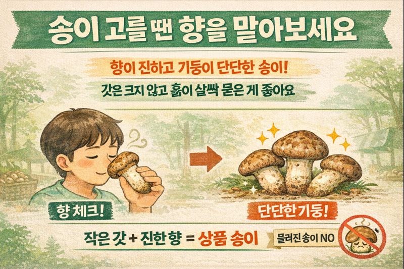 송이버섯 고르는 법: 향 진한 송이·단단한 기둥·작은 갓이 상품!