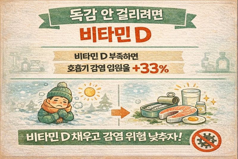 독감 안 걸리려면 비타민D! 결핍하면 호흡기 감염 입원율 33%↑(겨울철 보충 식품)