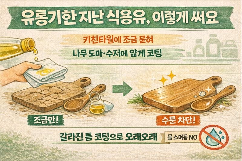 유통기한 지난 식용유 활용법: 나무 도마·나무 수저 ‘코팅’으로 수분 차단
