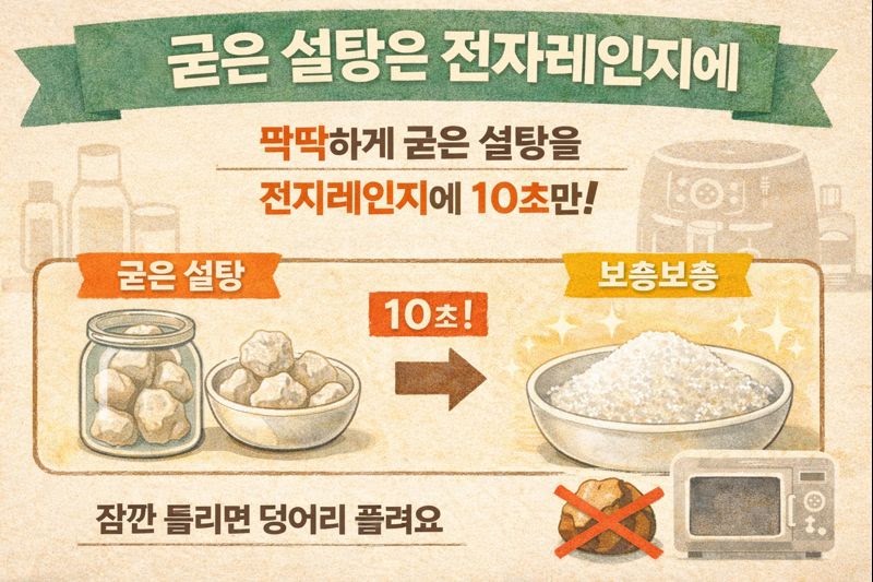 굳은 설탕 되살리는 법: 전자레인지 10초로 덩어리 풀기(설탕 보관 꿀팁)