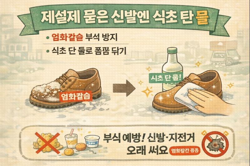 제설제(염화칼슘) 묻은 신발·자전거, 식초 탄 물로 중화 세척하는 법(부식 예방)
