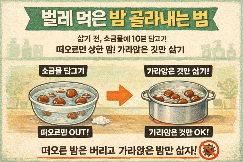 벌레 먹은 밤 골라내는 초간단 방법: 소금물에 뜨면 버리세요