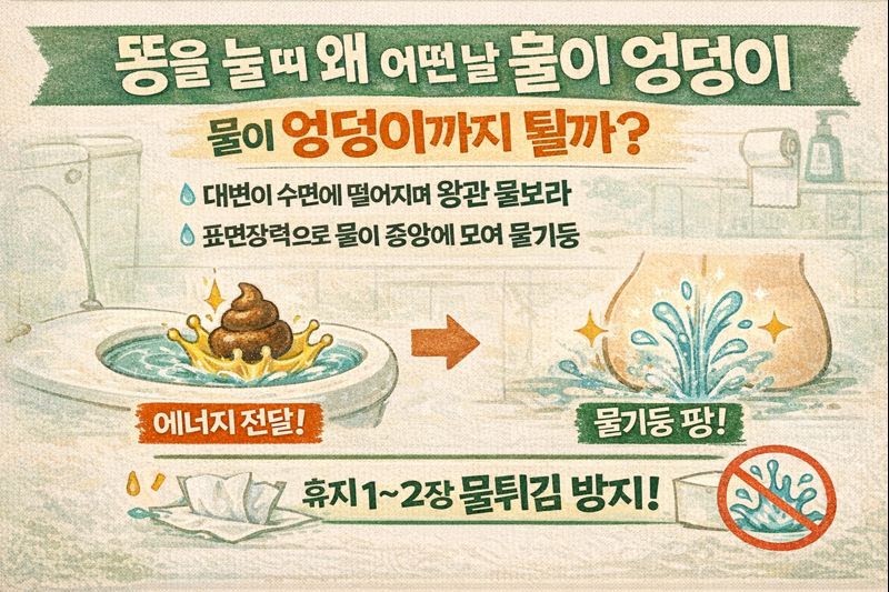 변기 물이 엉덩이까지 튀는 이유 ‘포세이돈의 키스’ 원리와 방지법(휴지 1~2장)