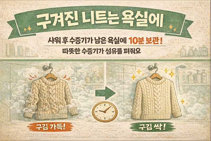 구겨진 니트 주름 펴는 법: 샤워 후 욕실 수증기에 10분 두면 끝!