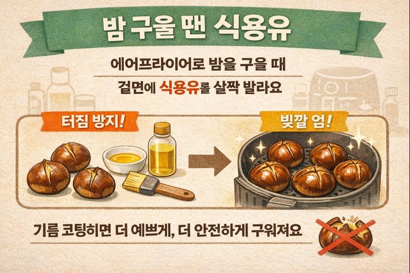 에어프라이어 밤 굽는 법: 겉면에 식용유 바르면 터짐 예방+빛깔 업(군밤 꿀팁)