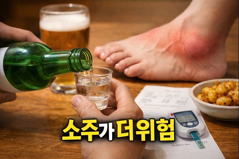 통풍 환자 맥주만 피하면 될까? 남성은 ‘소주’가 더 위험…요산 올리는 술과 줄이는 법