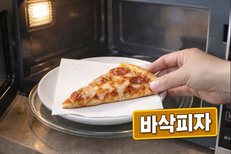 피자 데우는 법: 전자레인지에 키친타올 한 장 깔면 바삭해져요