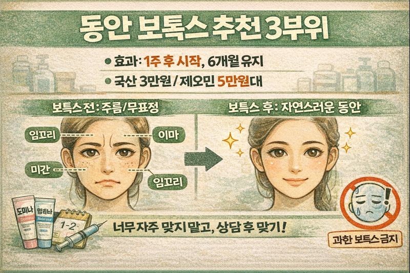 보톡스 효과 제대로 보는 추천 부위 3곳: 입꼬리·미간·이마 ‘자연스러운 동안’ + 내성·부작용·주의사항