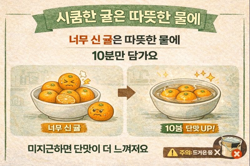 너무 신 귤 덜 시게 먹는 법: 따뜻한 물에 10분 담그면 단맛이 살아난다