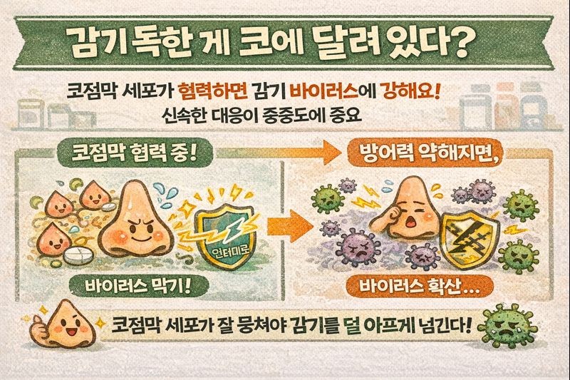 감기 얼마나 심하게 앓을지 ‘코 점막’이 결정한다? 비강 세포 협력·인터페론 반응이 증상 강도를 가르는 이유