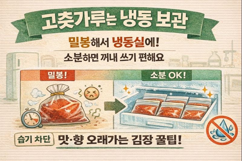 쓰고 남은 고춧가루 보관법: 밀봉해 냉동실에 소분 보관하면 맛·향 오래간다(김장 고춧가루 꿀팁)