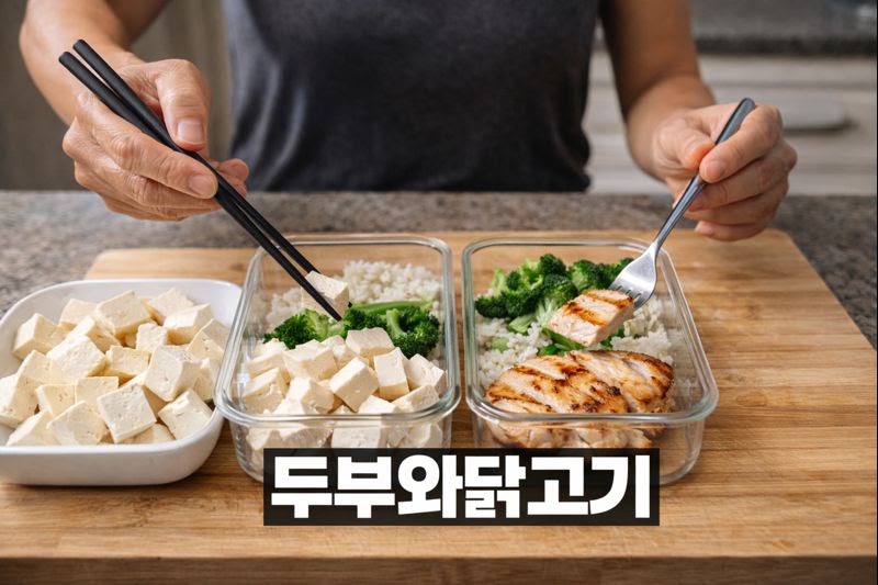 아침 두부·저녁 닭고기 꾸준히 먹으면? 중년 근육 감소·혈당 스파이크·뱃살에 생기는 변화(단백질 루틴)