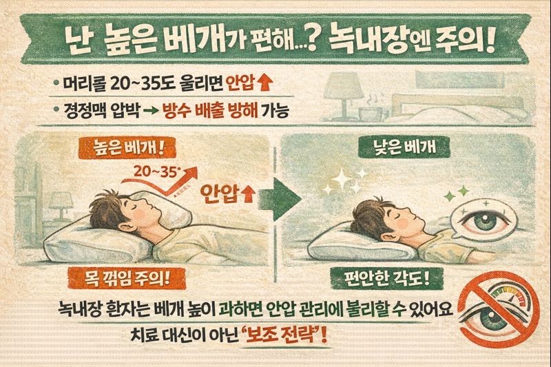 높은 베개가 녹내장 안압을 올린다? ‘목 꺾임·경정맥 압박’ 피하는 수면 자세 체크포인트