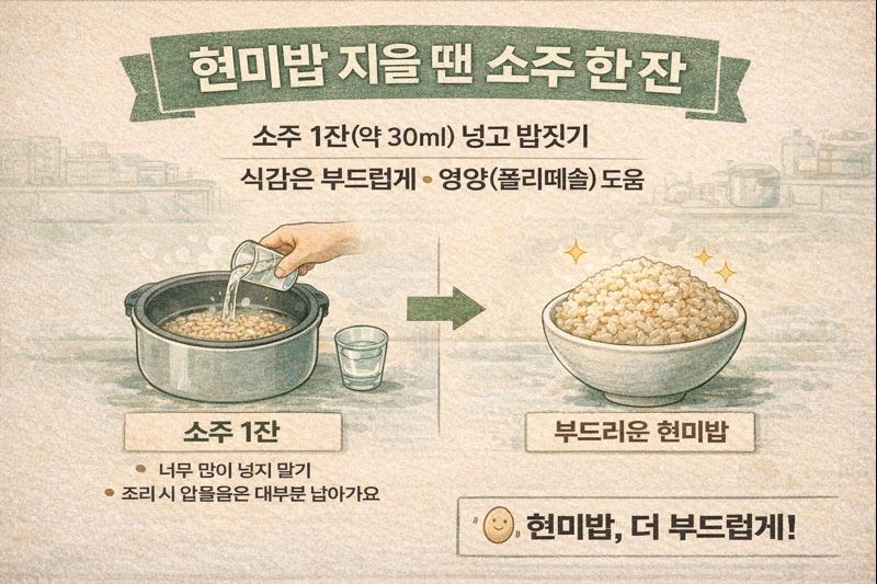 현미밥 지을 때 소주 한 잔 넣기: 영양 up, 식감은 더 부드럽게!