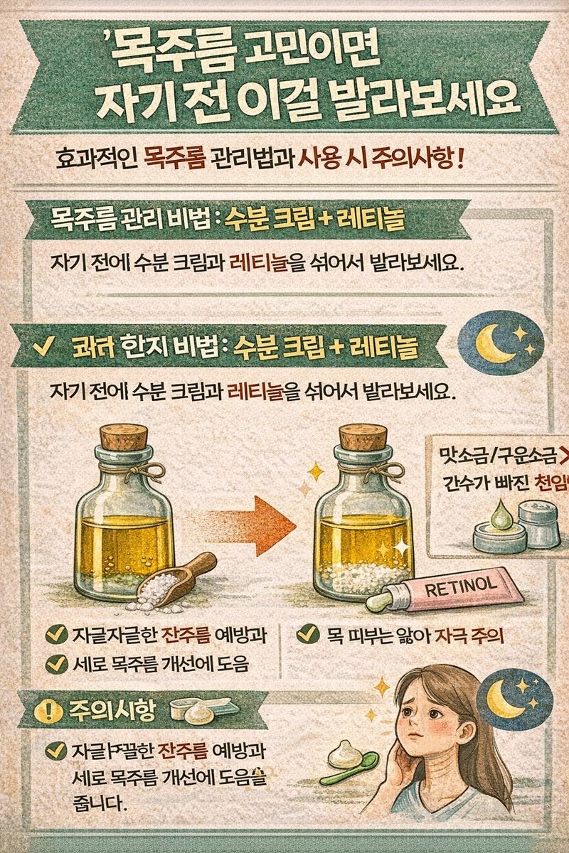 목주름 고민이면 자기 전 ‘수분크림+레티놀’ 한 번: 잔주름·세로주름 개선 루틴과 자극 없이 쓰는 법(소량·밤 전용)
