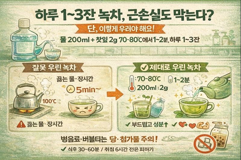 하루 1~3잔 녹차, 근육 소실도 막는다? 효과 높이는 ‘제대로 우리기’(70~80℃·1~2분·200ml당 2g)