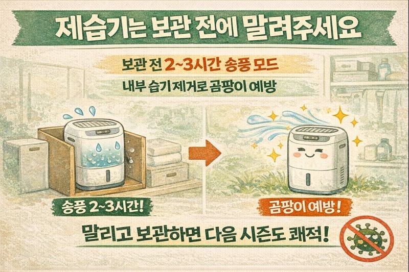 제습기 보관 전 2~3시간 ‘송풍’하세요: 내부 습기 말려 곰팡이 막는 법
