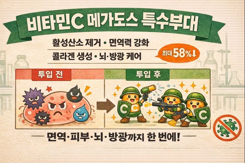 비타민C 메가도스 효과 총정리: 활성산소·면역력·콜라겐·혈관·치매·방광까지 ‘특수 부대’처럼 작동할까?