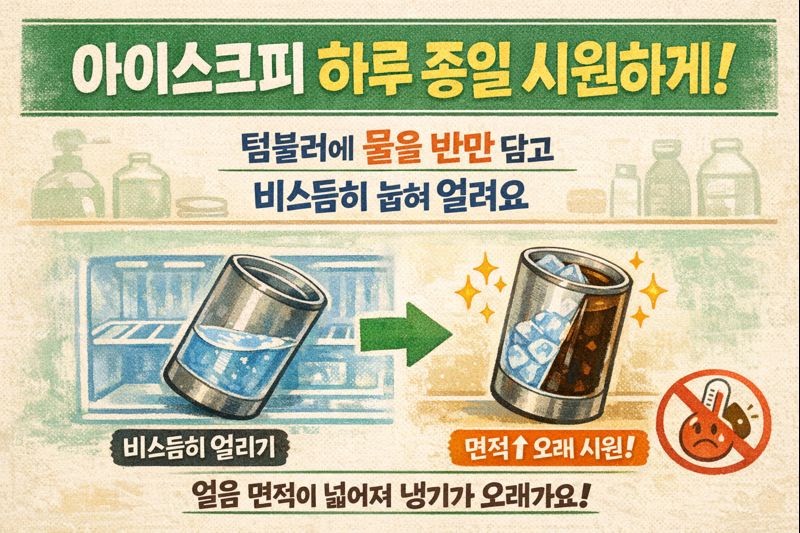 아이스커피 하루 종일 시원하게: 텀블러 ‘비스듬 얼리기’ 초간단 꿀팁