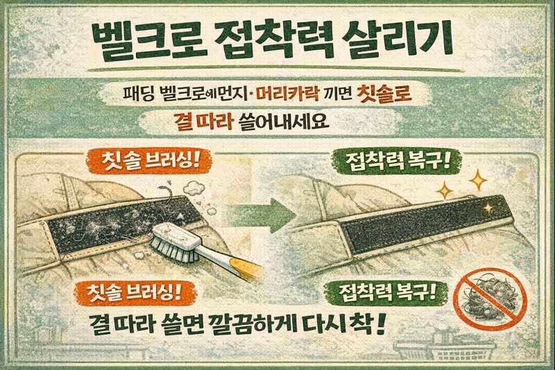 안 붙는 벨크로(찍찍이) 접착력 살리는 법: 칫솔로 먼지·머리카락 1분 제거 꿀팁