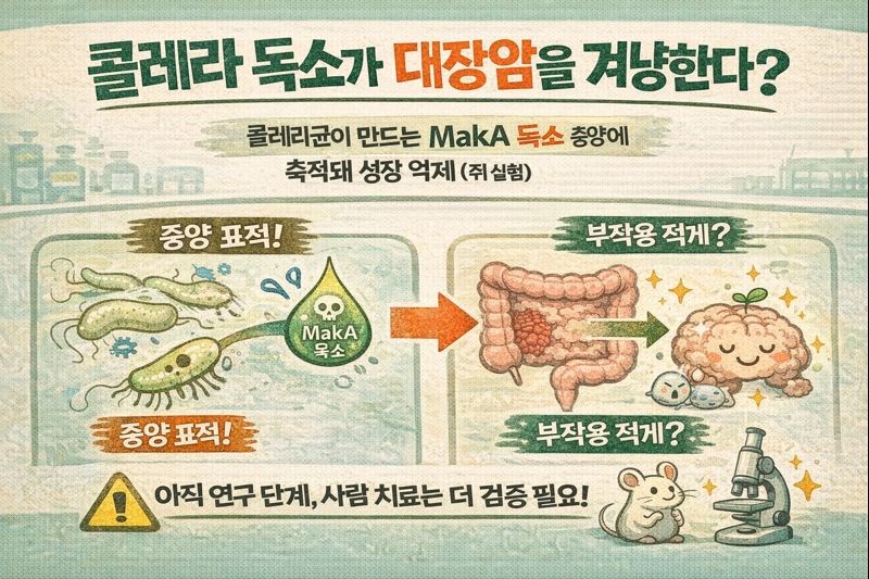 콜레라균 독소 ‘MakA’, 대장암 종양만 겨냥해 성장 억제…쥐 실험서 독성·부작용 ‘거의 없음’