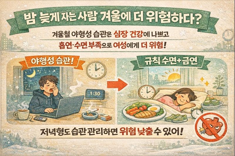 밤늦게 자는 저녁형 인간, 겨울에 심근경색·뇌졸중 위험↑? 여성에게 더 큰 이유와 예방법