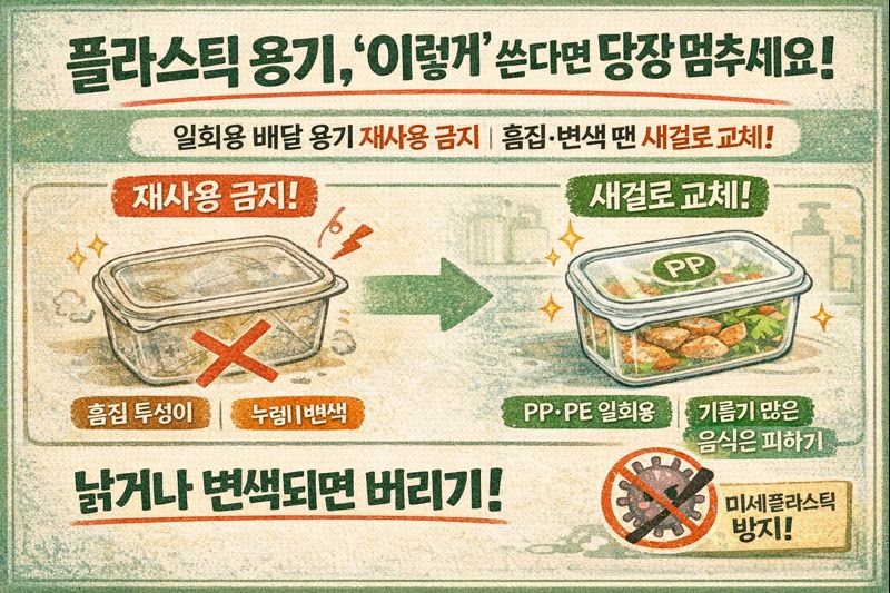 플라스틱 용기 ‘이렇게’ 쓰면 위험: 배달용기 재사용·변색 반찬통은 당장 멈춰야 하는 이유