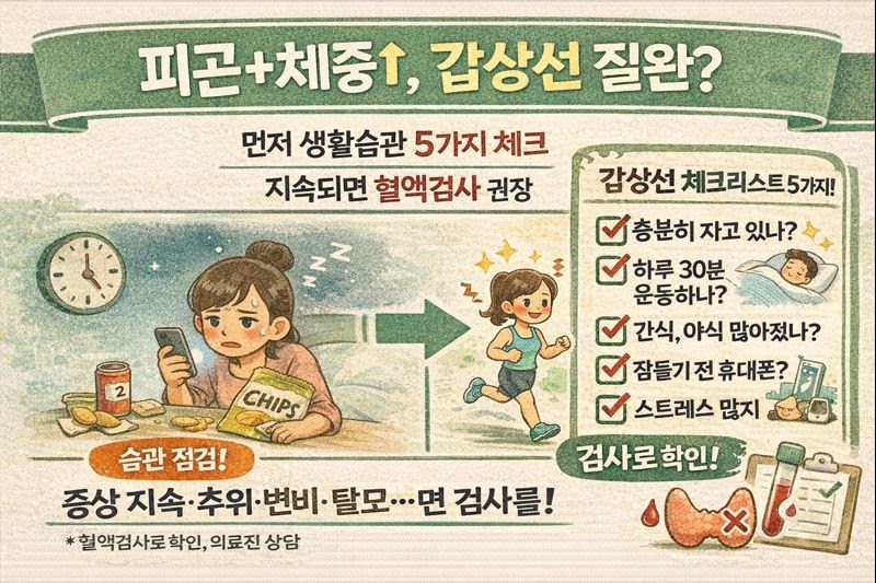 피곤하고 살찌는데 갑상선 문제? 기능저하증 의심 전 먼저 확인할 5가지(검사 체크포인트)