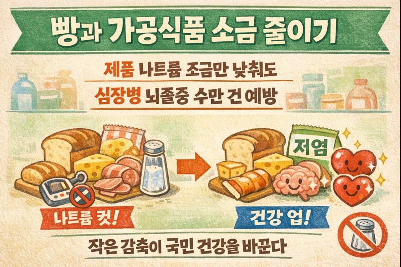 빵·가공식품 속 ‘나트륨(소금)’ 조금만 줄여도…심장병·뇌졸중 수만 건 예방(연구)