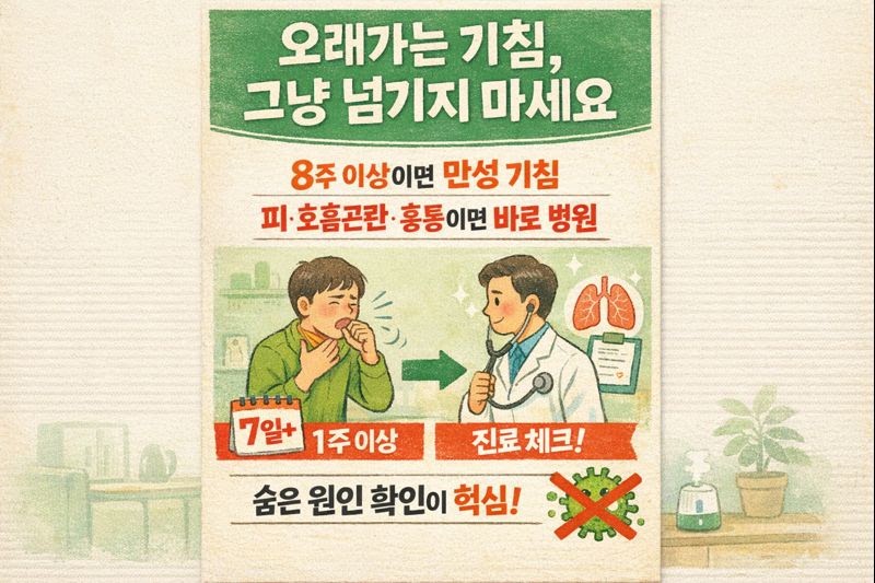 오래가는 기침, 8주 넘으면 ‘만성 기침’…병원 가야 할 증상과 원인·완화법