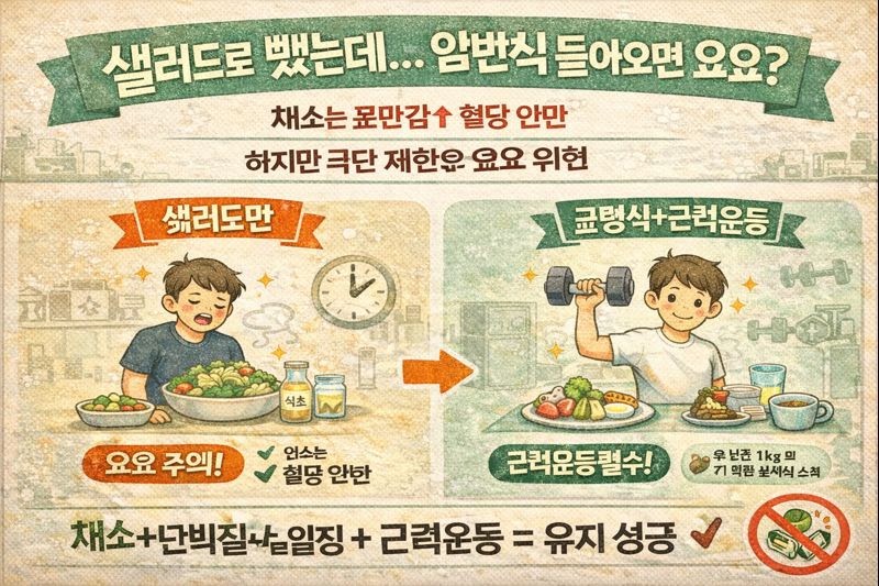 샐러드로 감량했는데 일반식 하면 요요? 체중 유지하는 단백질·근력운동 핵심