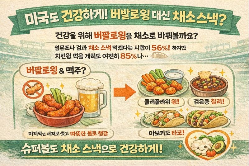 미식축구 결승전 간식 바뀐다: 버팔로윙 대신 콜리플라워·검은콩 채소 스낵이 뜨는 이유