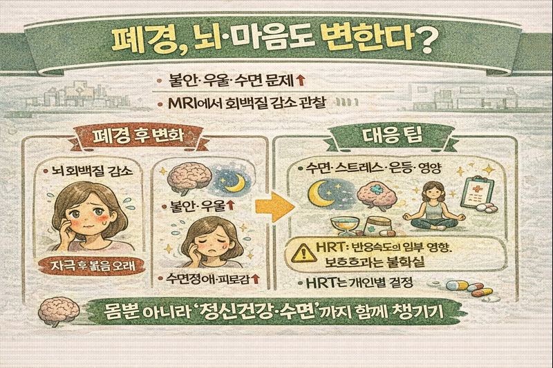폐경 후 불안·우울·불면 늘고 뇌 회백질 감소까지? HRT 효과는 ‘일부만’(연구)