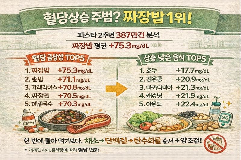 식후 혈당 가장 올린 음식 ‘짜장밥’…평균 75.3mg/dL 상승