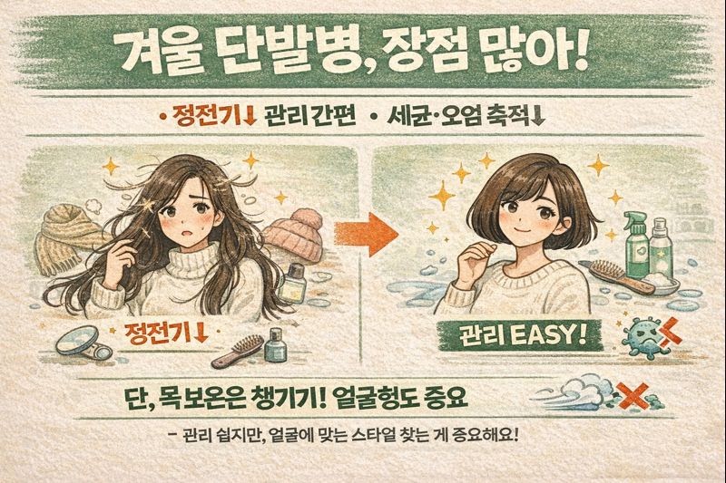 겨울 단발 장단점 총정리: 정전기 줄고 관리 쉬운 ‘단발병’ 솔루션 + 얼굴형·곱슬·숱별 실패 없는 스타일 추천
