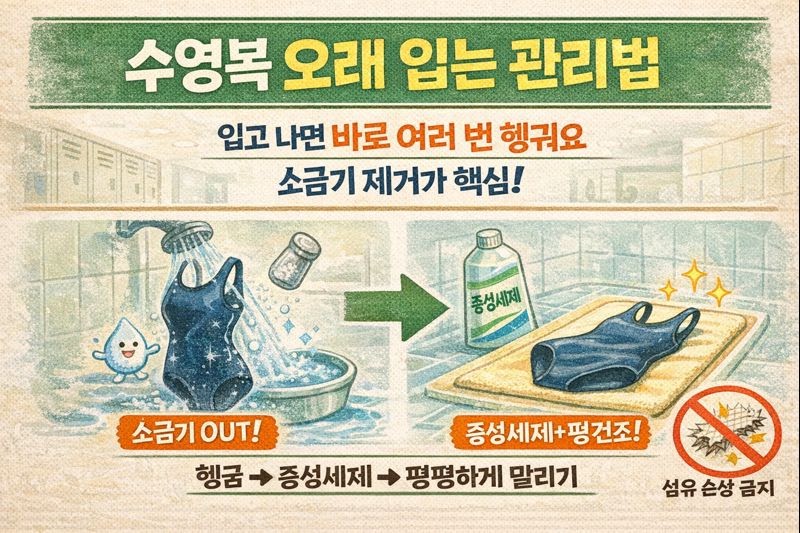 수영복 오래 입는 관리법: 착용 후 즉시 헹굼+중성세제 세탁+평평 건조