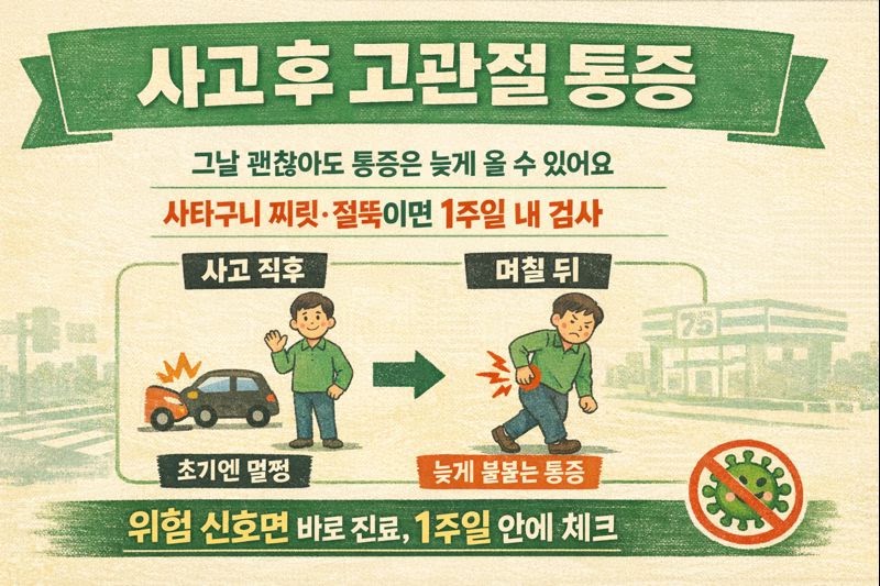 교통사고 후 통증 없어도 1주일 내 치료가 중요한 이유: 고관절 부상 골든타임·초기 신호