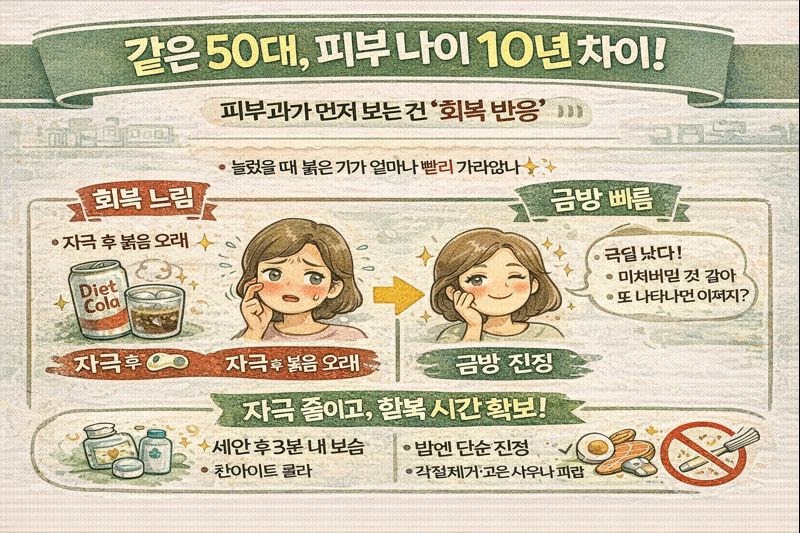 같은 50대인데 피부 나이 10년 차이? 피부과가 먼저 보는 ‘붉은기 회복 반응’과 회복력 키우는 법