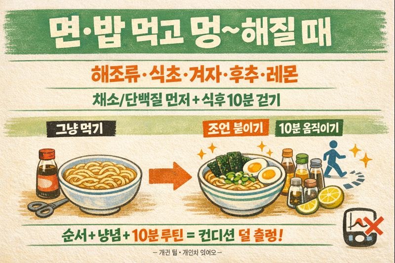 혈당 스파이크 줄이는 면·밥 먹는 순서: 식초·겨자·후추 활용 + 식후 10분 걷기 루틴