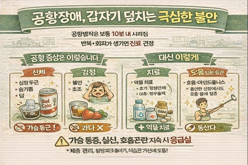 예고 없이 찾아오는 공황장애: 10분 공황발작 증상 3가지와 감별검사·완화 방법(운동·호흡·집중)