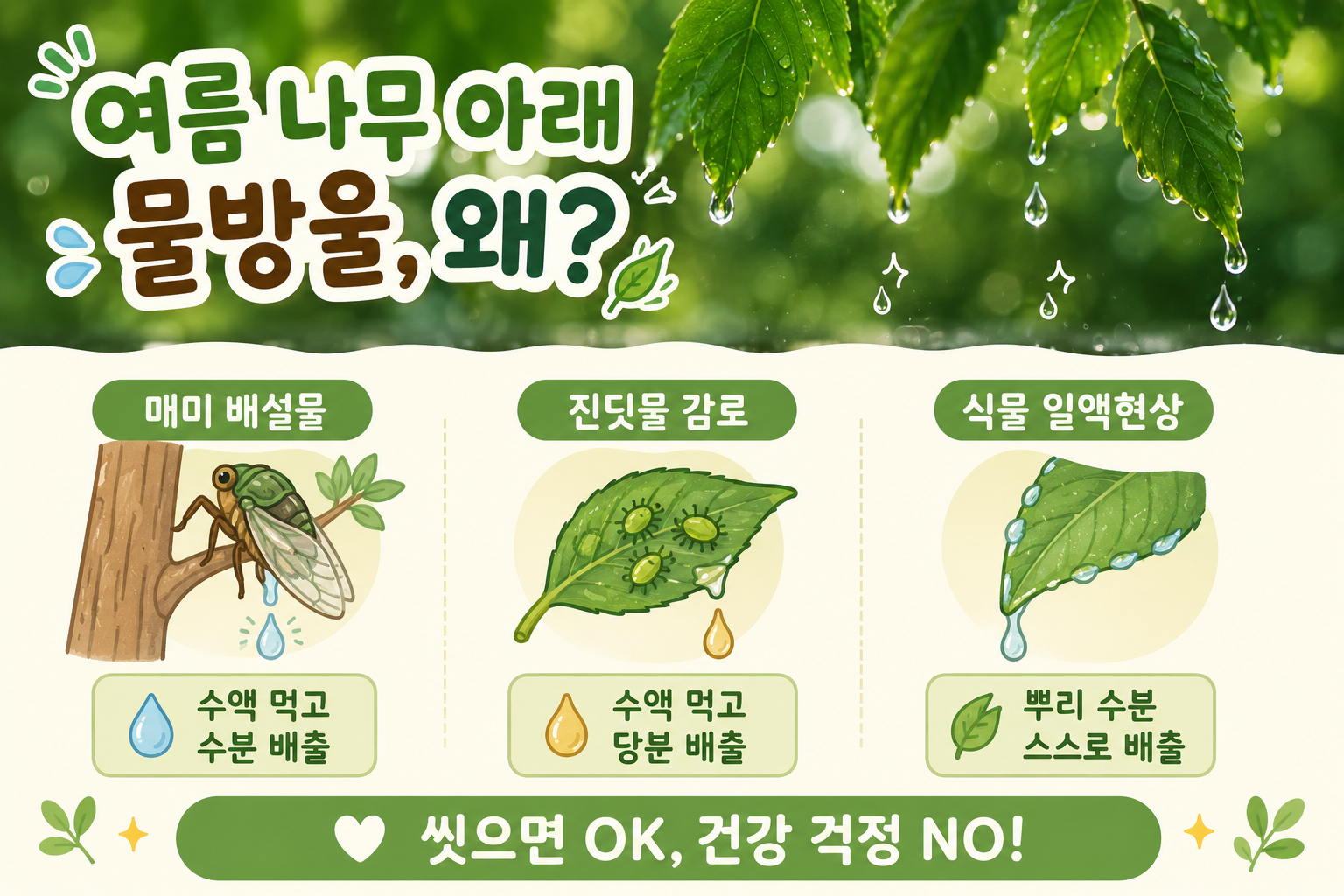 비도 안 오는데 나무 아래 물방울? 매미 오줌 말고도 원인 있다