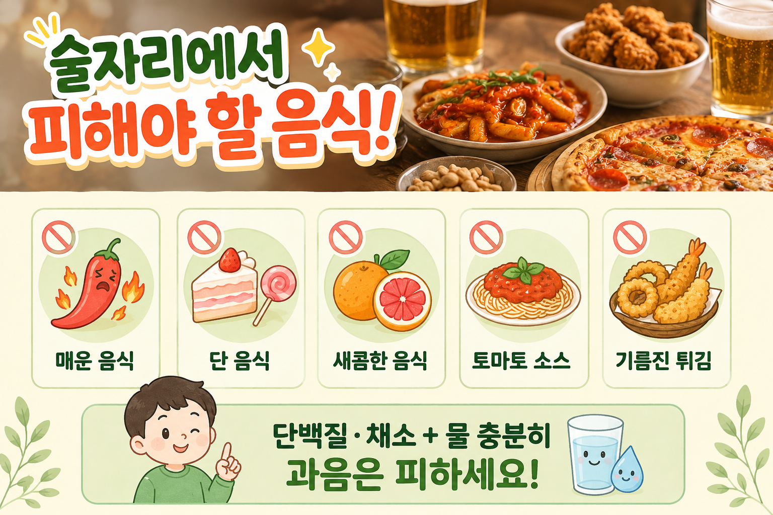 술 마실 때 피해야 할 안주 5가지, 다음 날 숙취와 속쓰림 심해지는 이유