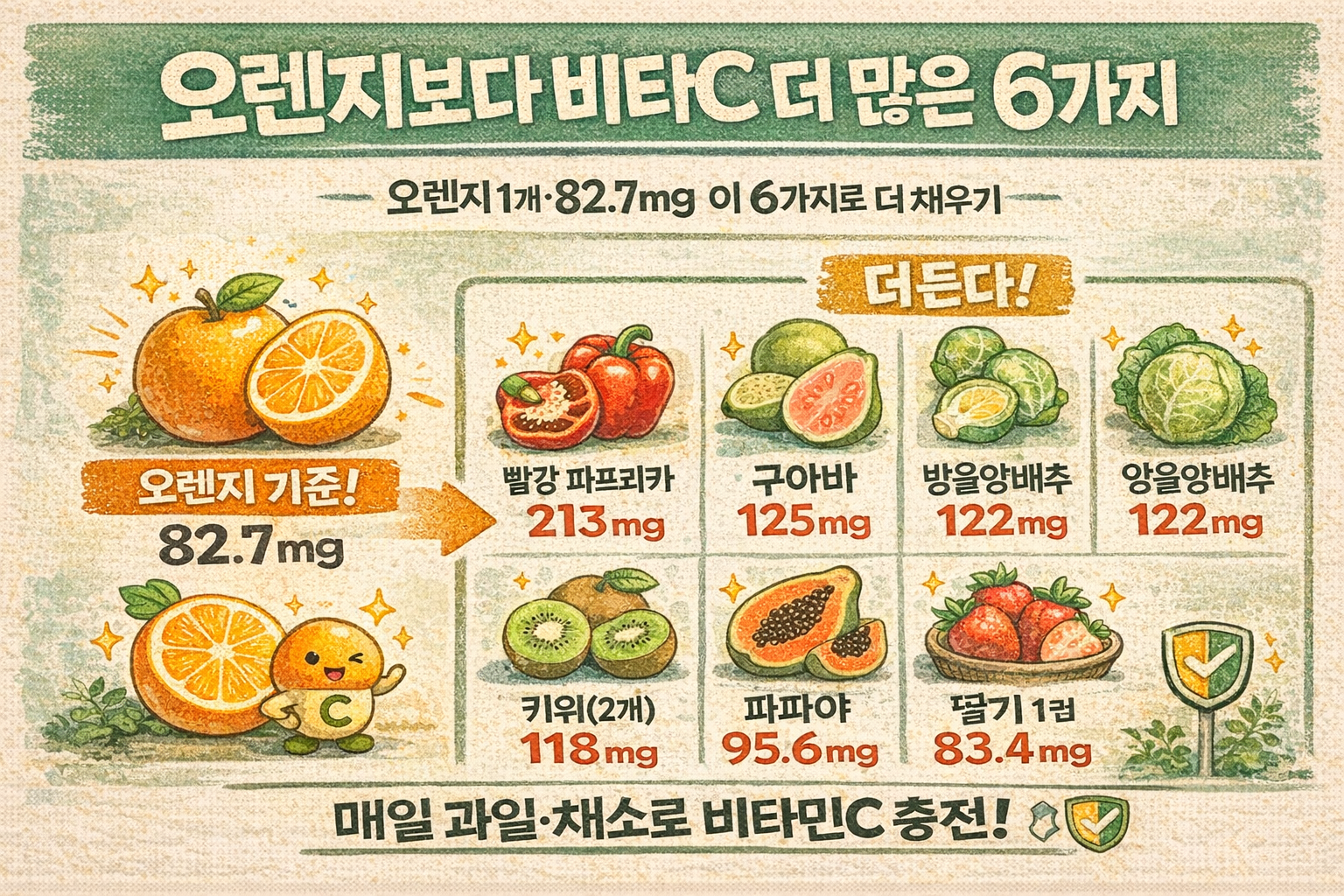 오렌지보다 비타민C 더 많은 의외의 6가지! 파프리카·구아바·키위까지 한눈에
